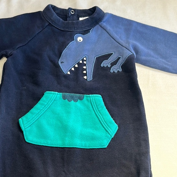 GAP Blue One Piece Romper with Ribbed Cuffs and dinosaur design - Picture 3 of 4